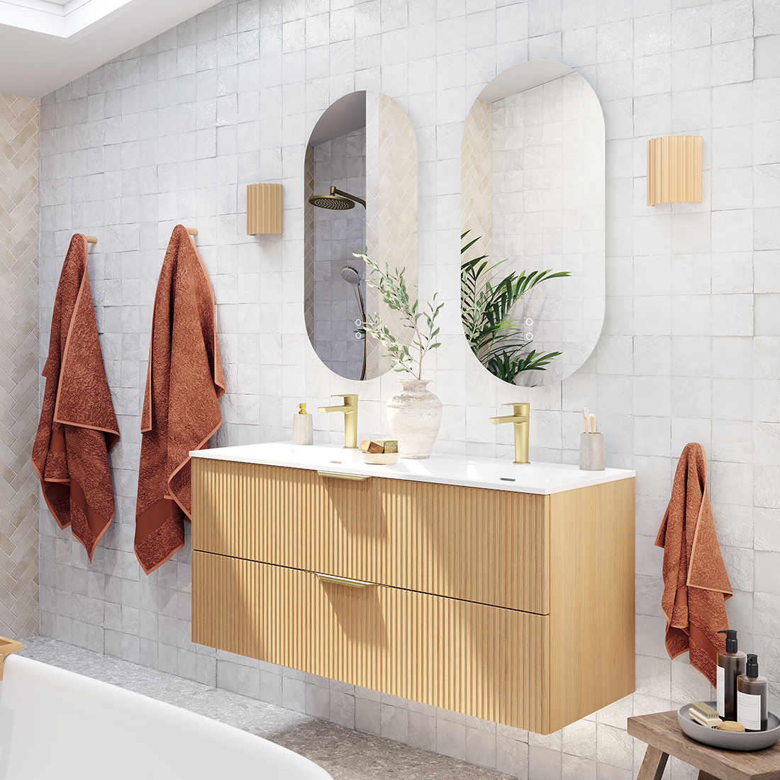 meuble salle de bain SWING canelé chene clair
